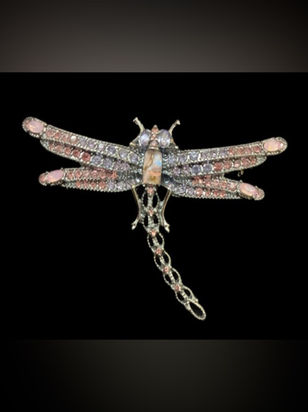 Vintage Napier EUC Dragonfly Crystal Brooch in Pink and Lavender @2”